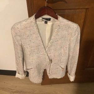 Cream tweed moto blazer